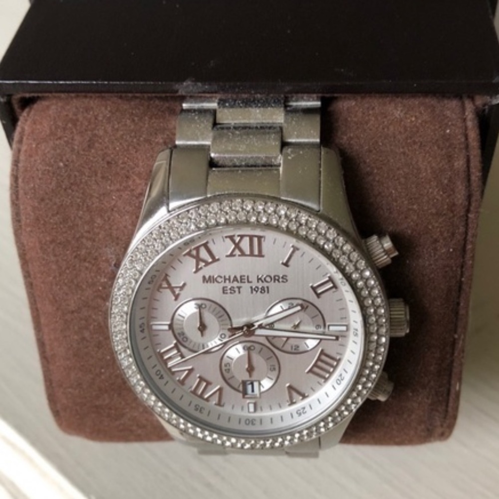 Michael Kors pavé sterling silver watch